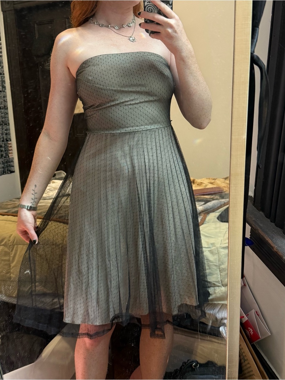 Strapless Mesh Overlay Dress